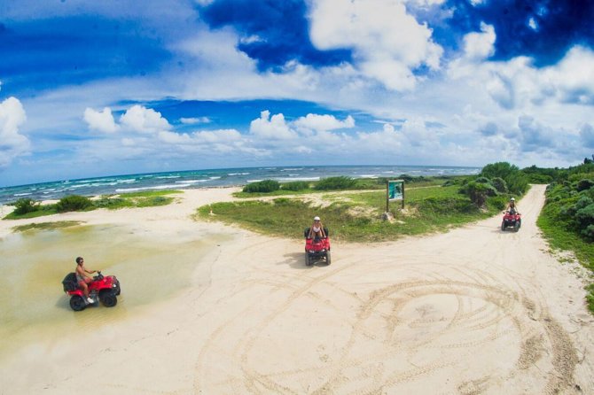 ATV Seashore + Cenote Combo: Mezcalitos & Mayan Cenote Experience - First comes the pickup, then helmets, then ATV reality