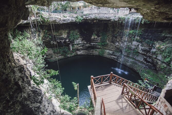 Chichen Regular from Cancun to Playa del Carmen - Selva Maya cenote swim: life jackets and a waterfall nearby