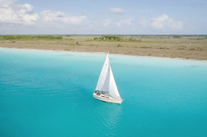 Sailing Tour through the Lagoon of the 7 Colors - Bacalar’s Seven Colors Lagoon, seen from a sailboat