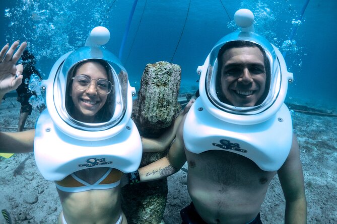 SeaTrek Underwater Helmet Diving Experience in Downtown Cozumel - The underwater walk: sandy seabed, fish close-up, and the rope system